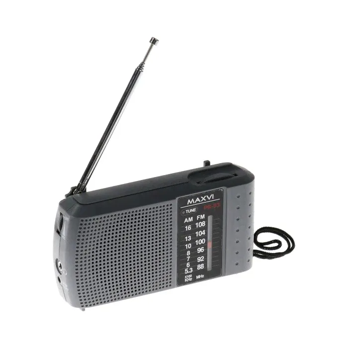 Радиоприемник Maxvi PR-03, 220 В, 2хАА, AUX, серый-0