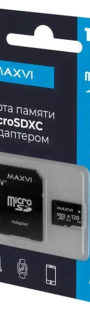 Карта памяти Maxvi 128GB microSDXC Class10+SDадаптер (MSD128GBC10V30)-0